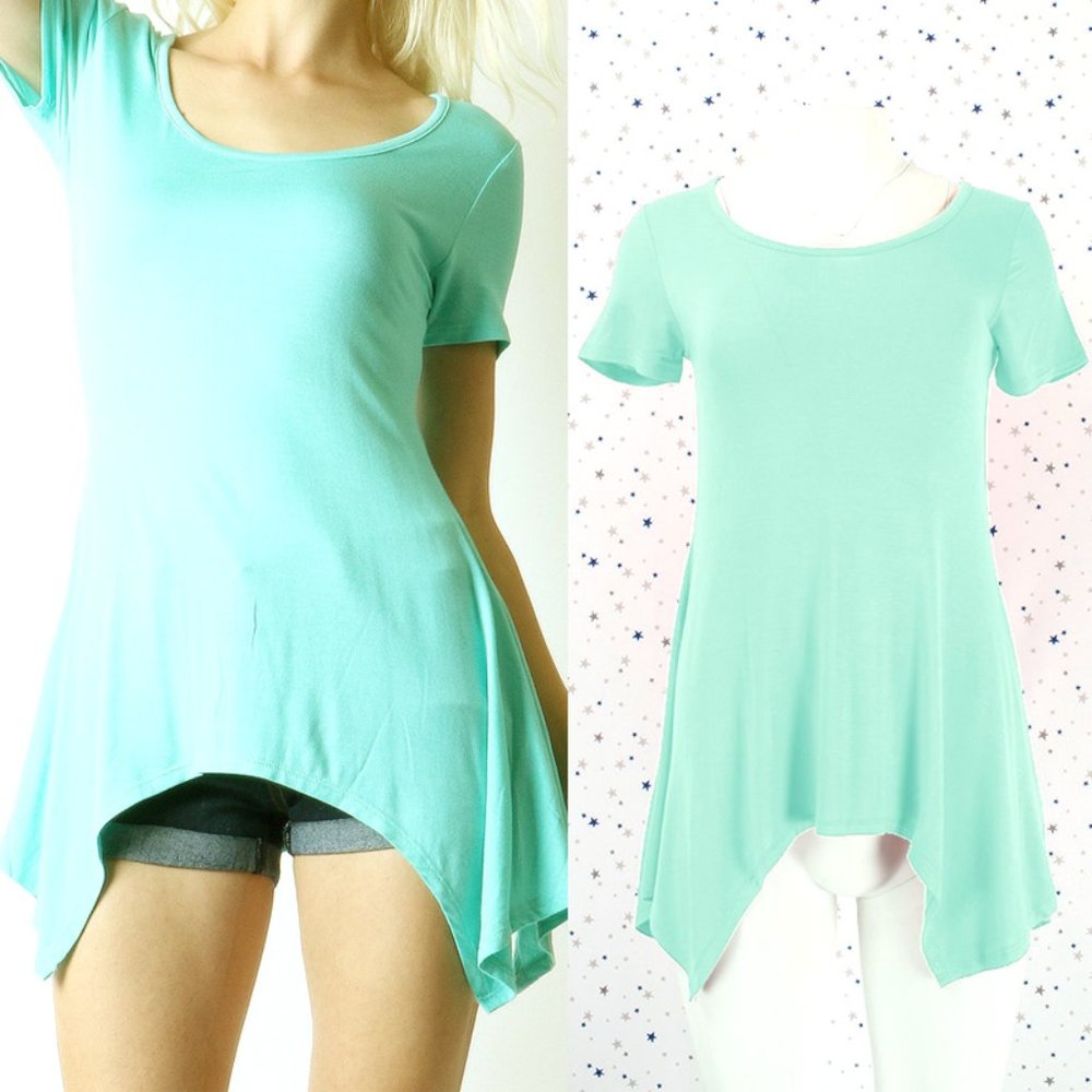 Short Sleeve Sharkbite Hem Tee Aqua / Mint